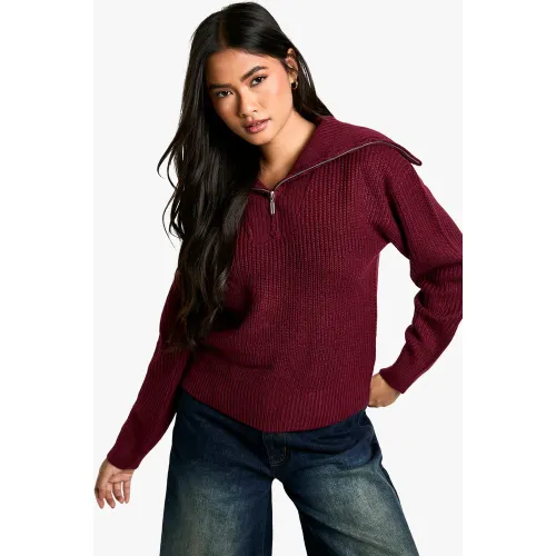 Pull À Col Zippé En Bordeaux - S - boohoo - Modalova