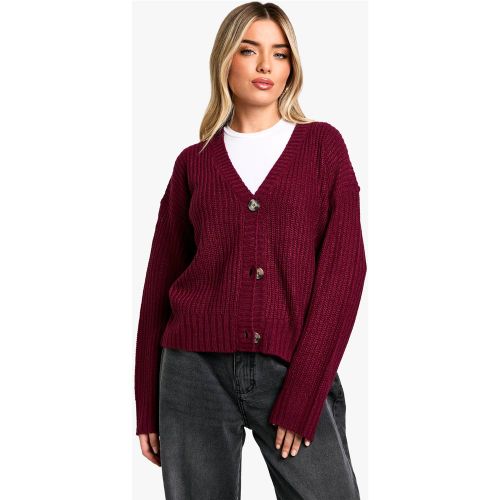 Cardigan À Col V En Maille Côtelée - L - boohoo - Modalova