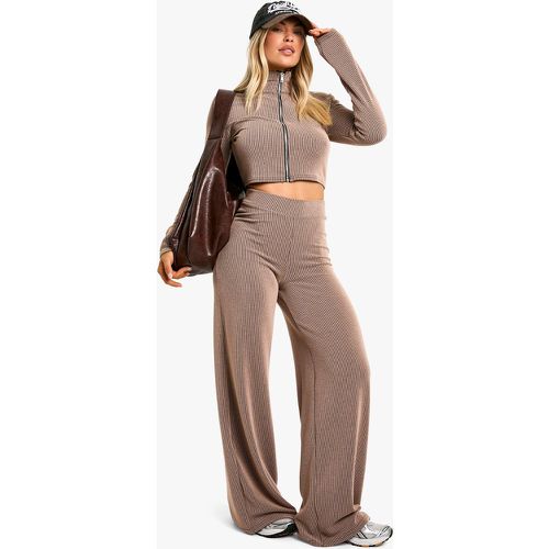 Ensemble Côtelé Avec Top Zippé Et Pantalon Large - 38 - boohoo - Modalova