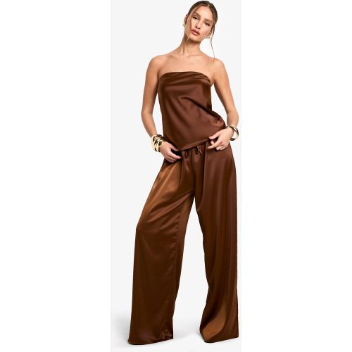 Ensemble Satiné Avec Bandeau Long Et Pantalon Large - 36 - boohoo - Modalova