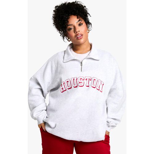 Grande Taille - Sweat Oversize À Col Zippé Et Slogan Houston - 50 - boohoo - Modalova