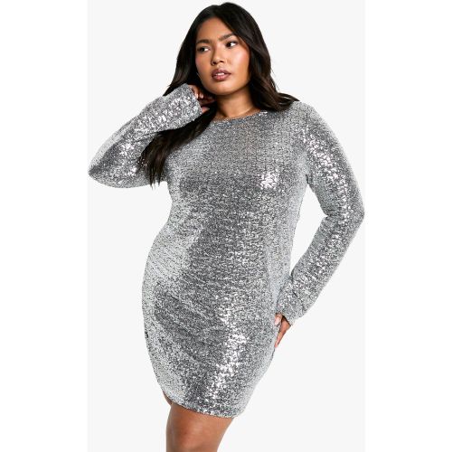 Grande Taille - Robe Droite À Paillettes Et Manches Longues - 44 - boohoo - Modalova