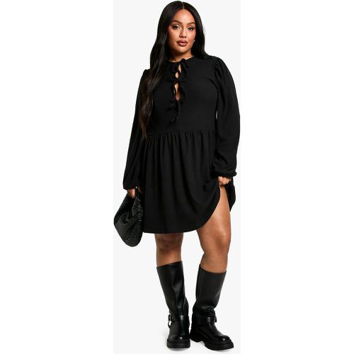 Grande Taille - Robe Babydoll Nouée Côtelée - 46 - boohoo - Modalova