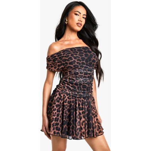 Robe Courte Froncée À Imprimé Léopard - 36 - boohoo - Modalova