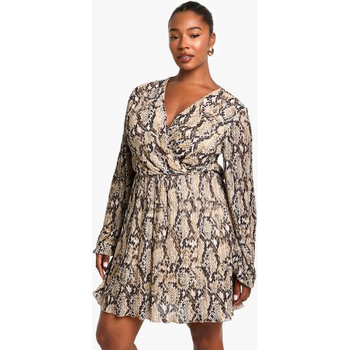 Grande Taille - Robe Patineuse Plissée À Imprimé Serpent - 44 - boohoo - Modalova