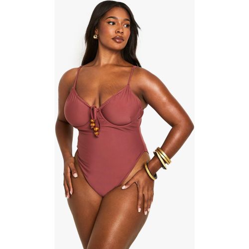 Grande Taille - Maillot De Bain À Attaches Et Perles - 44 - boohoo - Modalova