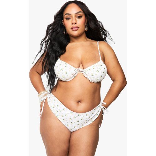Grande Taille - Bas De Maillot Fleuri À Détails Froncés - 44 - boohoo - Modalova