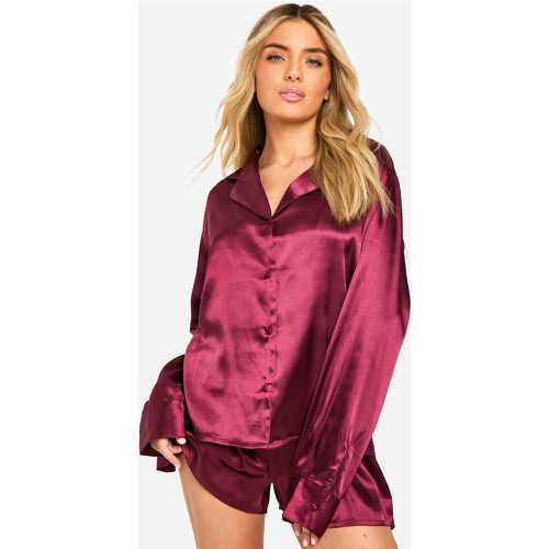 Ensemble De Pyjama Satiné Avec Chemise Boutonnée Et Short - 38 - boohoo - Modalova