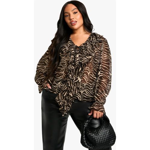 Grande Taille - Top Volanté À Imprimé Animal - 44 - boohoo - Modalova