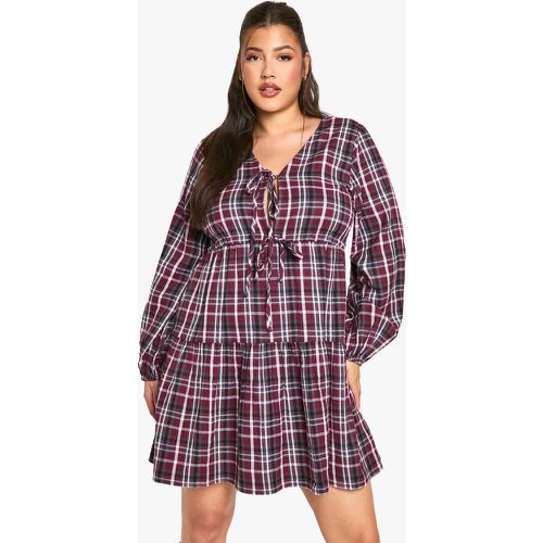 Grande Taille - Robe Babydoll Nouée À Carreaux - 16 - boohoo - Modalova