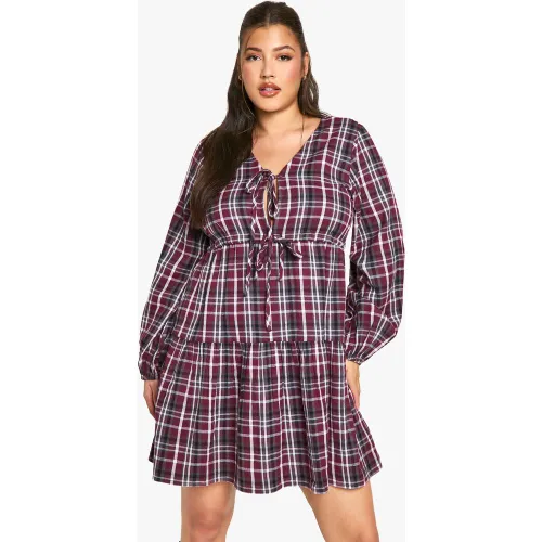 Grande Taille - Robe Babydoll Nouée À Carreaux - 44 - boohoo - Modalova