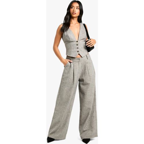 Petite" - Pantalon Effet Laine À Chevrons - 34 - boohoo - Modalova