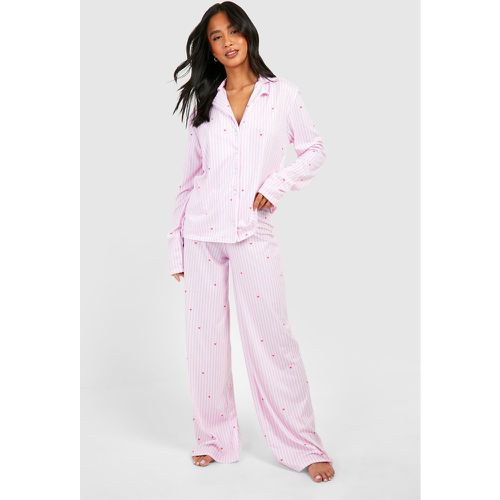 Petite" - Ensemble De Pyjama À Rayures Fines Et Motif Cœur - 34 - boohoo - Modalova