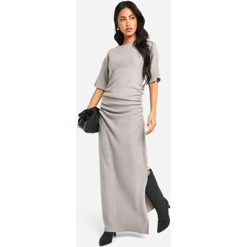 Robe Longue Froncée Côtelée En Maille Brossée - 38 - boohoo - Modalova