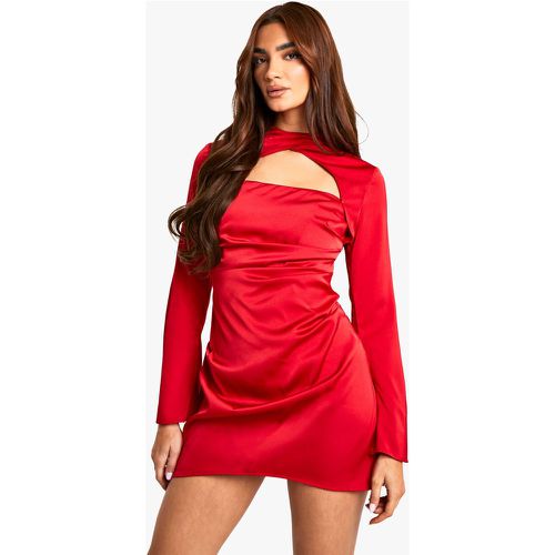 Robe Courte En Satin Effet Plissé - 38 - boohoo - Modalova