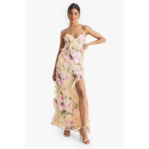 Robe Longue Fleurie À Volants - 36 - boohoo - Modalova