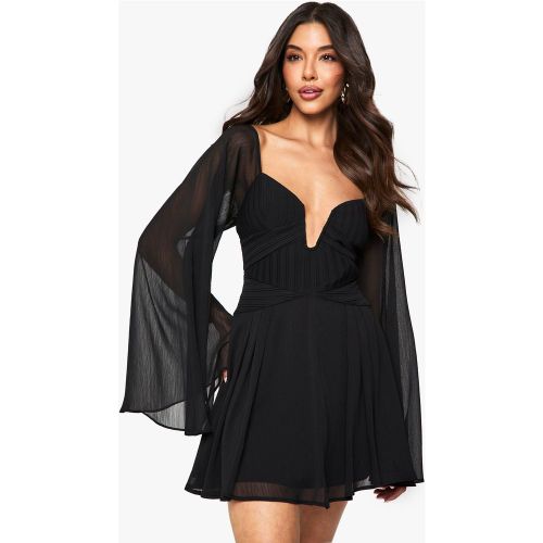 Robe Courte Plissée En Mousseline De Soie À Manches Longues - 36 - boohoo - Modalova