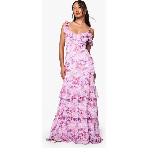 Robe Longue Fleurie À Volants - 36 - boohoo - Modalova
