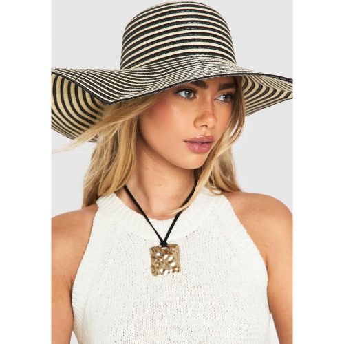 Chapeau De Paille Oversize À Rayures Contrastantes - One Size - boohoo - Modalova
