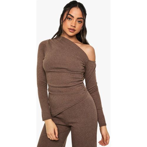 Top Asymétrique Froncé Côtelé À Manches Longues - 34 - boohoo - Modalova
