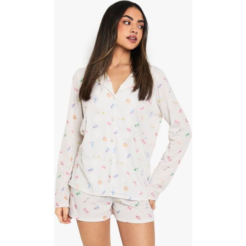 Ensemble De Pyjama À Imprimé Fraises Avec Chemise À Manches Longues Et Short - 34 - boohoo - Modalova