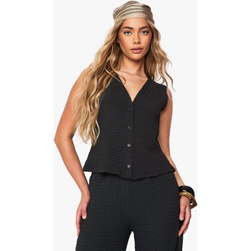 Top Boutonné Texturé Sans Manches - 34 - boohoo - Modalova