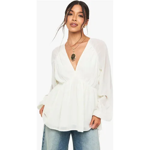 Blouse En Mousseline De Soie À Manches Bouffantes - 34 - boohoo - Modalova