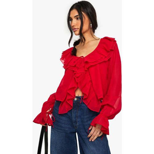 Chiffon Ruffle Blouse - 34 - boohoo - Modalova