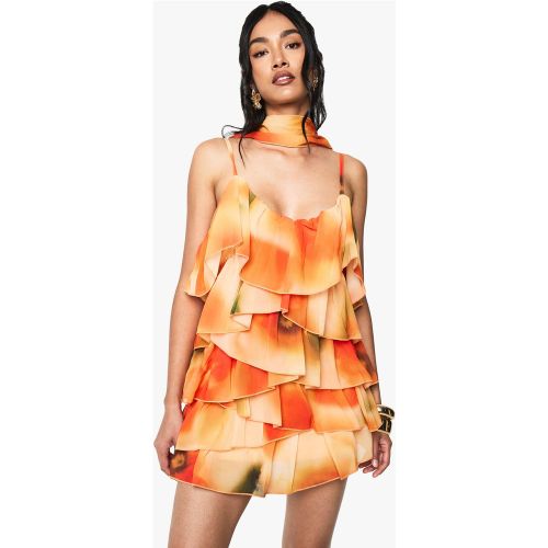 Robe Courte En Mousseline De Soie À Imprimé Abstrait - 36 - boohoo - Modalova