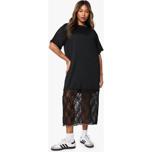 Grande Taille - Robe T-Shirt Mi-Longue À Dentelle - 44 - boohoo - Modalova