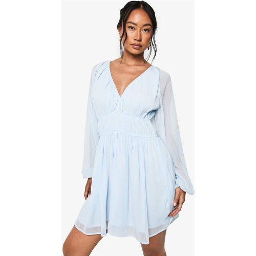 Robe Courte En Mousseline De Soie À Manches Froncées - 36 - boohoo - Modalova