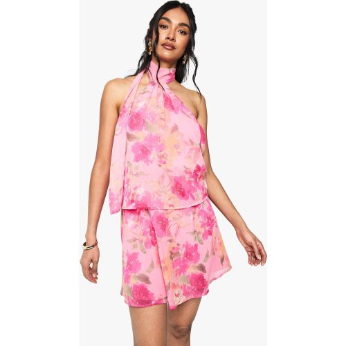 Robe Courte À Pois En Mousseline De Soie Et Foulard - 36 - boohoo - Modalova