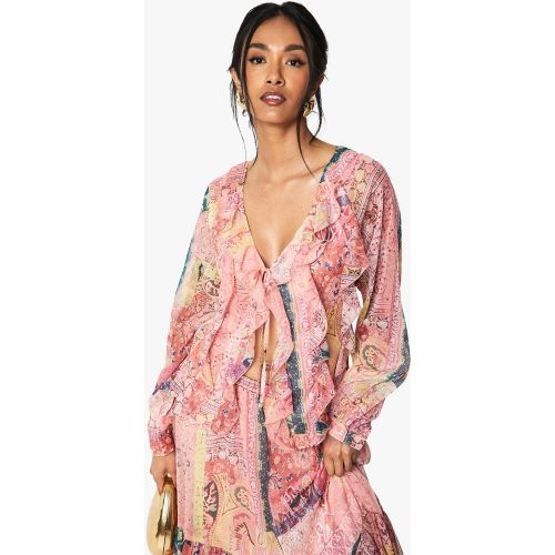 Blouse À Volants Et Imprimé Cachemire - 34 - boohoo - Modalova