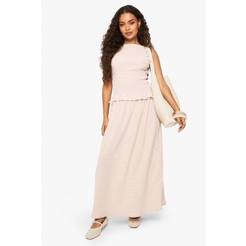 Robe Longue Froncée À Imprimé Vichy Texturé - 42 - boohoo - Modalova