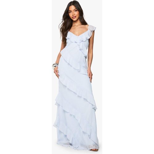 Robe Longue En Mousseline De Soie À Volants - 36 - boohoo - Modalova