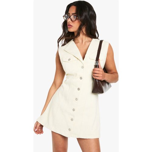 Petite" - Robe Courte En Jean Sans Manches - Blanc Écru - 34, Blanc Écru - boohoo - Modalova