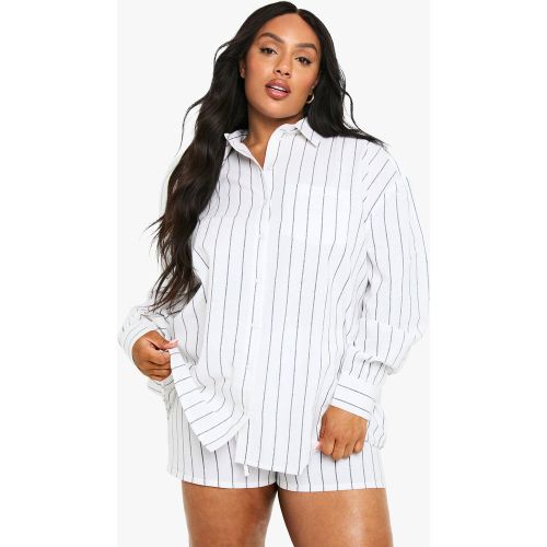 Grande Taille - Ensemble Avec Chemise Rayée Et Short - 44 - boohoo - Modalova