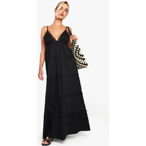 Robe Longue Volantée En Coton À Broderie - 36 - boohoo - Modalova