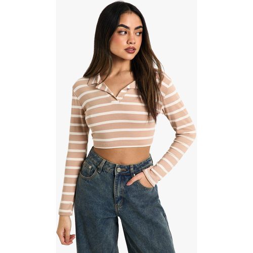 Crop Top À Col Rayé Et Manches Longues - 40 - boohoo - Modalova