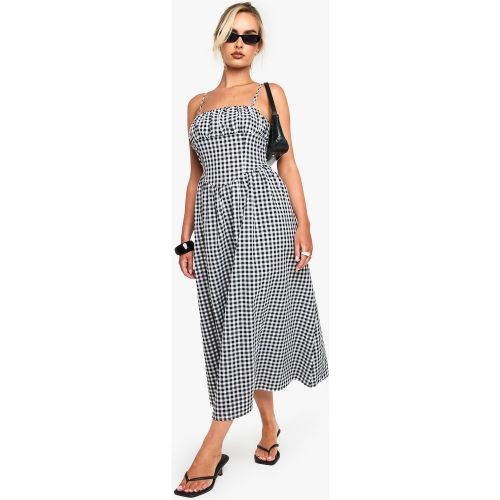 Robe Mi-Longue Froncée À Imprimé Vichy - 36 - boohoo - Modalova