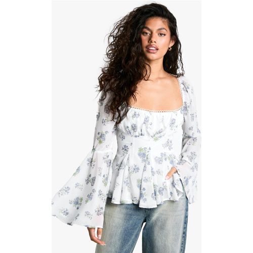 Blouse Fleurie À Manches Bouffantes - 34 - boohoo - Modalova