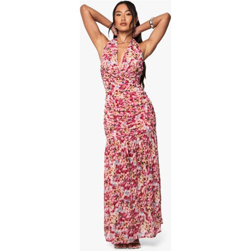 Robe Longue Froncée Fleurie En Mousseline De Soie - 36 - boohoo - Modalova