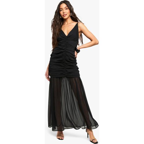 Robe Longue Froncée En Mousseline De Soie - 36 - boohoo - Modalova