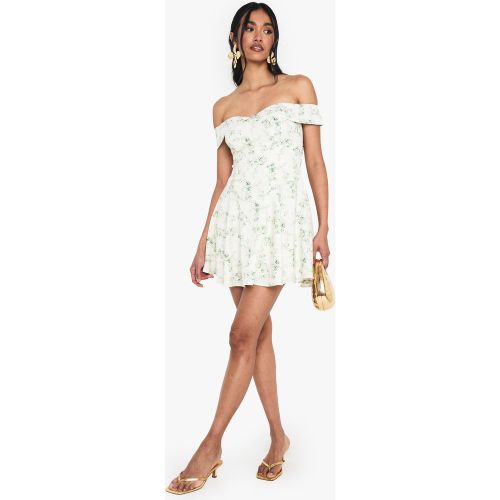 Robe Patineuse Fleurie À Col Bateau - 36 - boohoo - Modalova