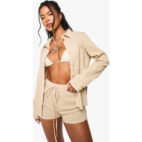 Chemise De Plage Plissée En Coton - L - boohoo - Modalova