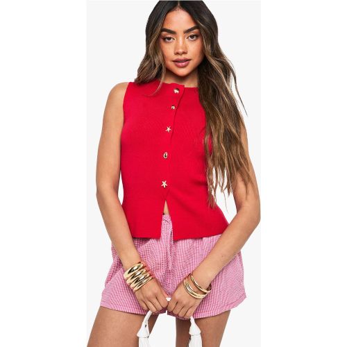 Gilet Long En Maille Dorée À Bouton Contrastant - S - boohoo - Modalova