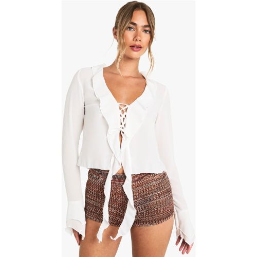 Blouse En Mousseline De Soie À Volants - Blanc Écru - 34, Blanc Écru - boohoo - Modalova