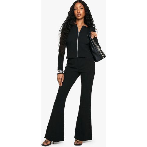 Ensemble Avec Top Côtelé Zippé Et Pantalon Flare - 34 - boohoo - Modalova