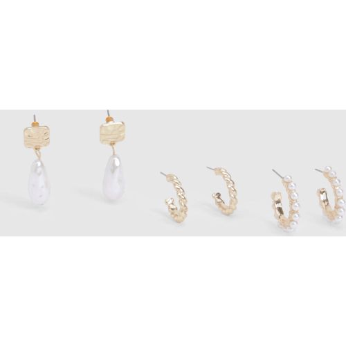 Lot De 3 Paires De Boucles D'Oreilles À Perle - One Size - boohoo - Modalova