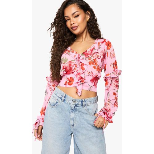 Blouse Courte À Volants Et Fleurs - S - boohoo - Modalova